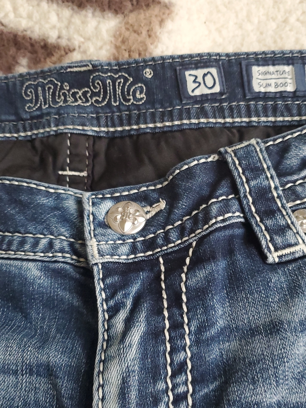 Miss Me Embellished Blue Denim Jeans Signature Slim - Picture 2 of 9